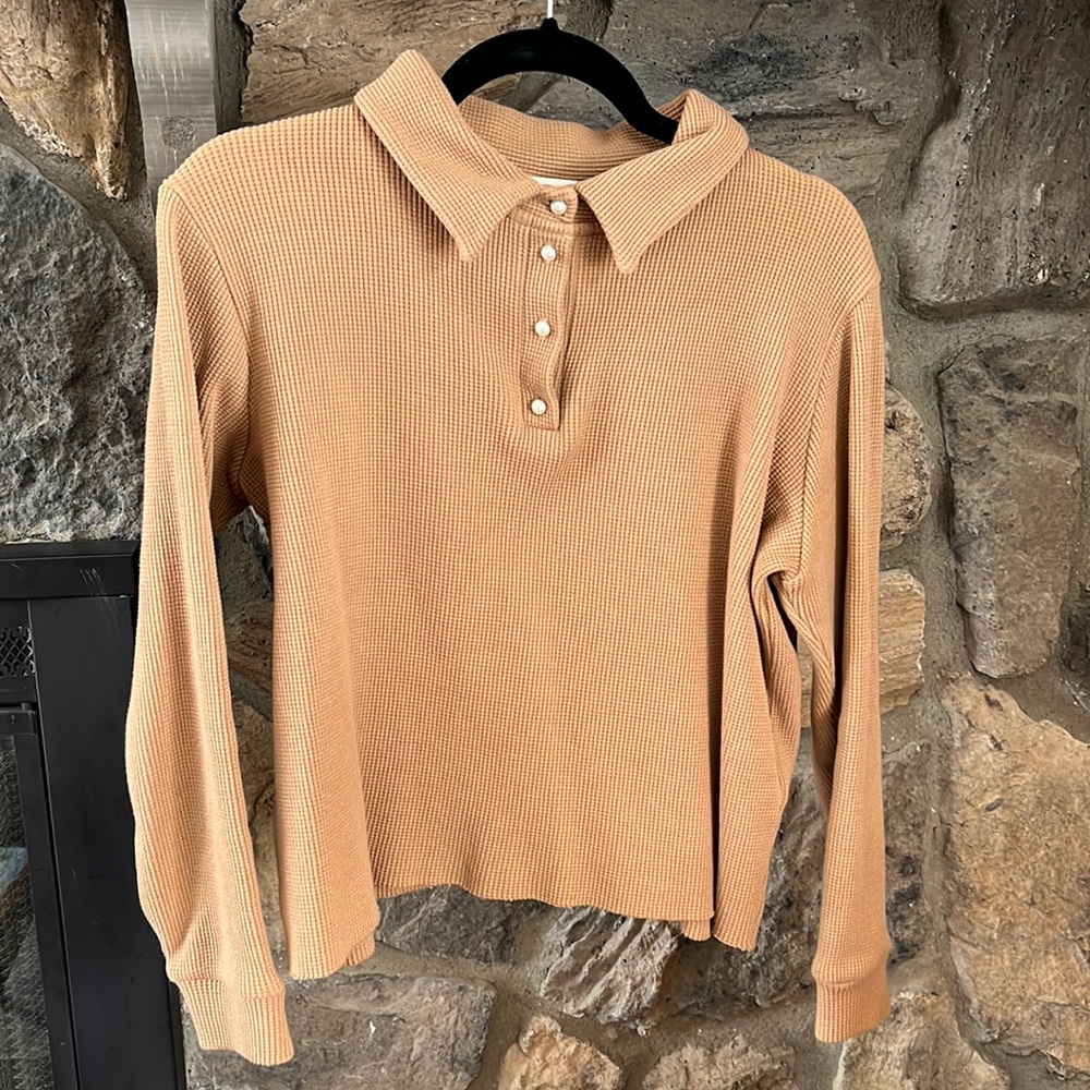 Donni Collared Waffle Knit with Pearl Buttons